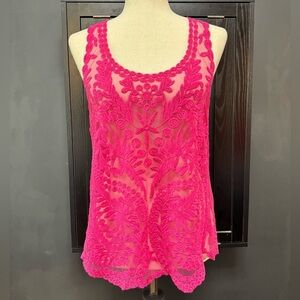 Fun2Fun Pink Sheer Embroidered Tank Top Size S/M
